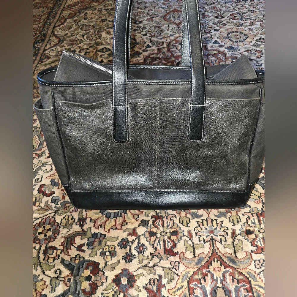 Coach #5468 Metallic Black Leather Diaper Bag - Tote